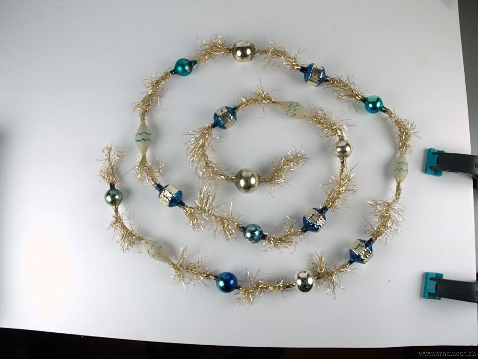 Tinsel Garland with Silver and Blue Beads