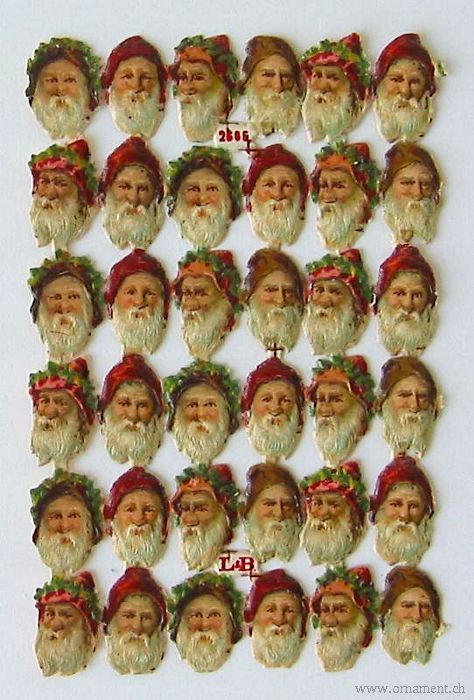 Sheet of Scraps of 36 Santa Heads