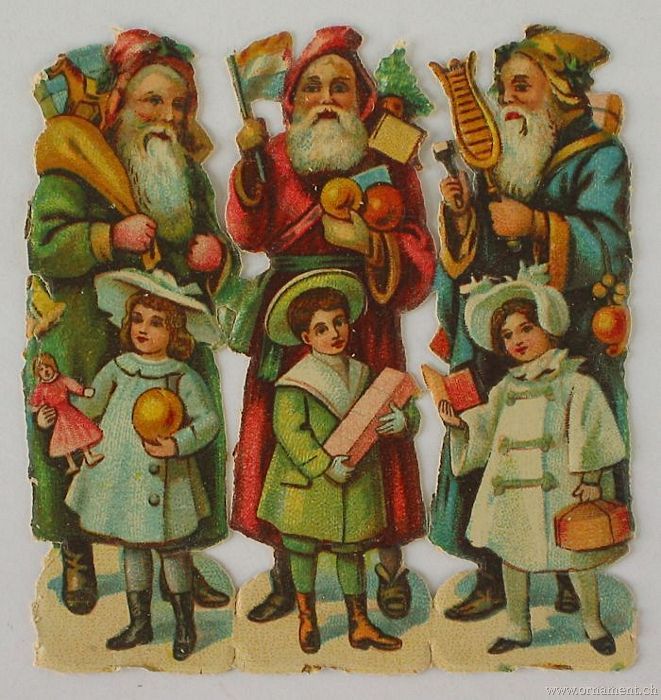 Sheet of Three Santa Scraps with Children